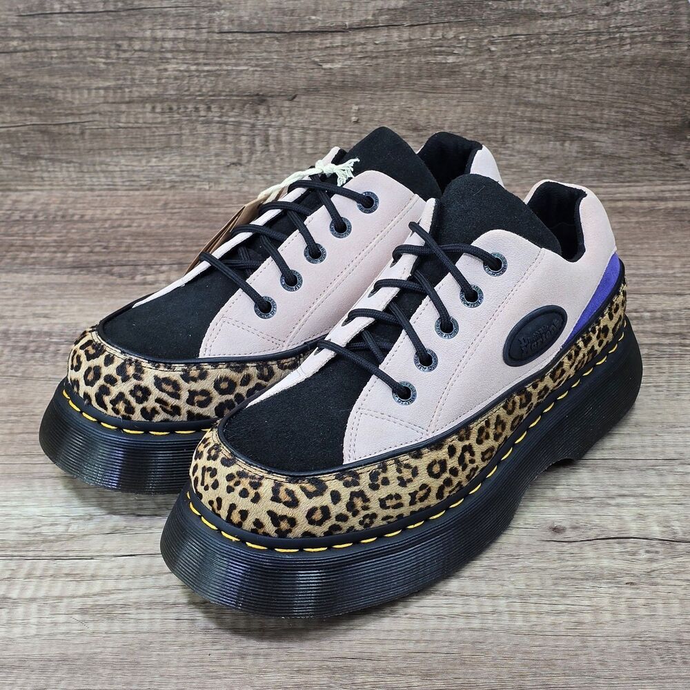Dr. Martens Buzz 5-Eye Women's 10 Pink Leopard Print Black Suede Platform Shoes - Picture 7 of 9